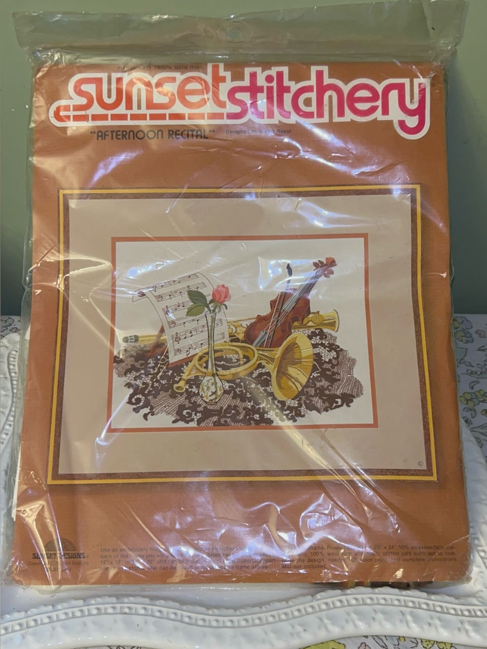 Sunset Stitchery "Afternoon Recital" Framed Cross Stitch Kit - Vintage New